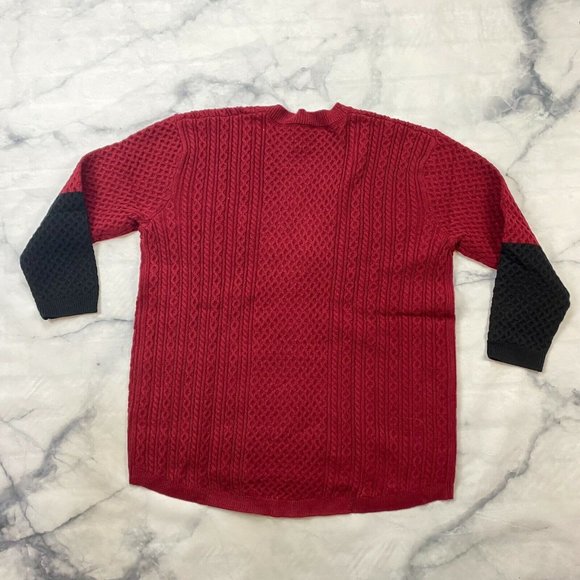 Lysse Lily Color Block Sweater XL 1X 2X V Neck Pullover Ruby Red Cable Knit - Picture 4 of 5